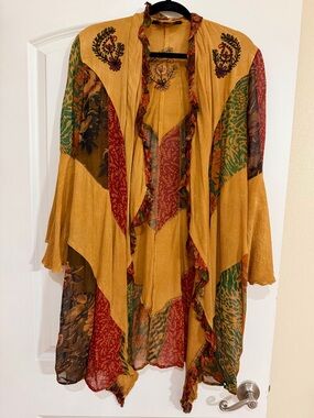 Young Threads Bohemian Mustard/Multicolor Patchwork Draped Kimono